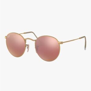 Ray-Ban Round Metal Sunglasses RB3447 Gold Frame/Pink Mirror Lenses